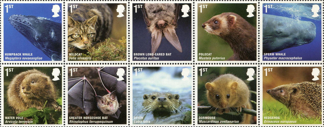 2010 GB - SG3054-63 Endangered Mammals (Se-Tenant Blk) MNH